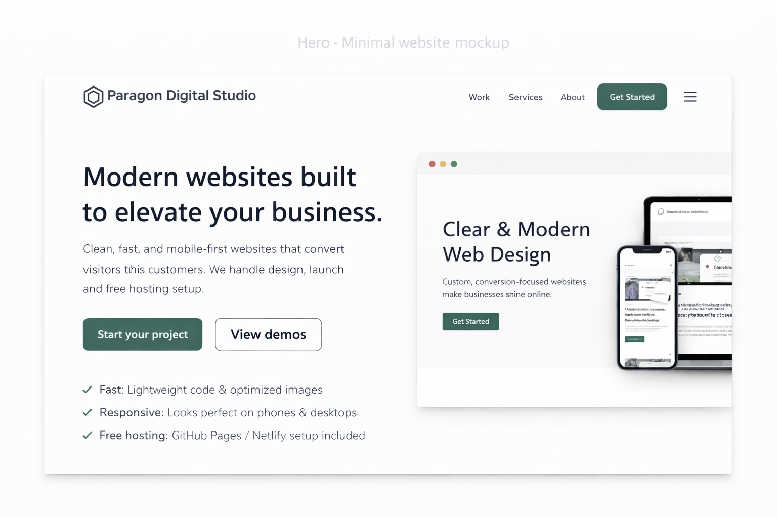 Minimal website mockup